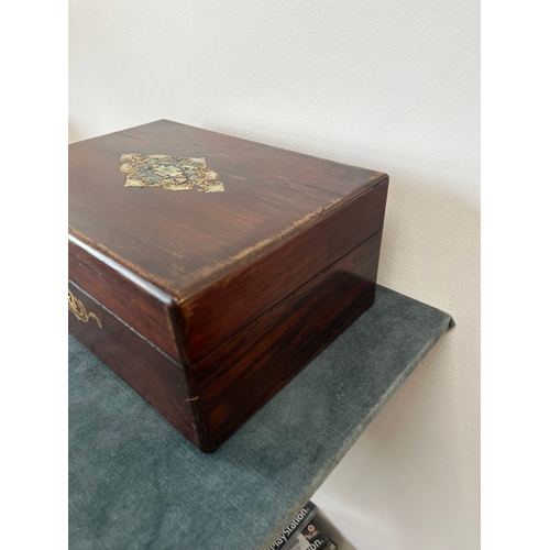 345 - Antique inlaid rosewood and mother of pearl sewing box