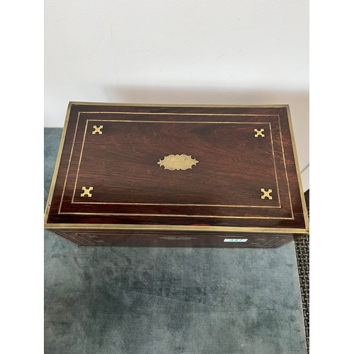 347 - Antique rosewood and brass inlaid writing box/ slope