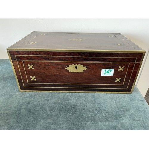 347 - Antique rosewood and brass inlaid writing box/ slope