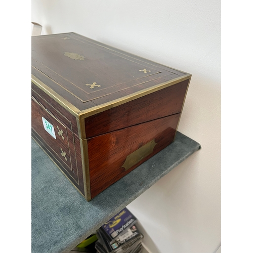 347 - Antique rosewood and brass inlaid writing box/ slope