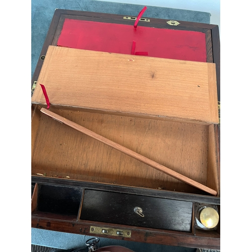 347 - Antique rosewood and brass inlaid writing box/ slope