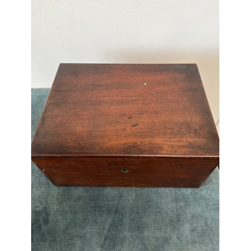 348 - Antique mahogany writing box/ slope with drop handles