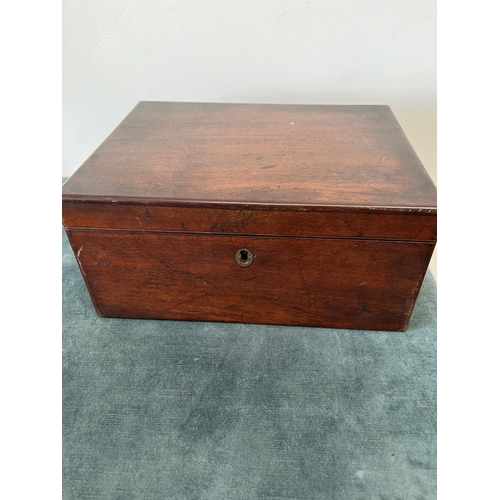 348 - Antique mahogany writing box/ slope with drop handles