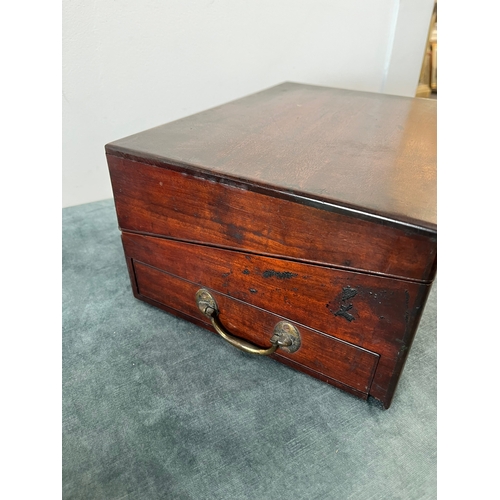 348 - Antique mahogany writing box/ slope with drop handles