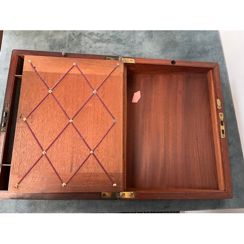 348 - Antique mahogany writing box/ slope with drop handles