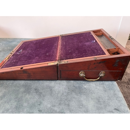 348 - Antique mahogany writing box/ slope with drop handles