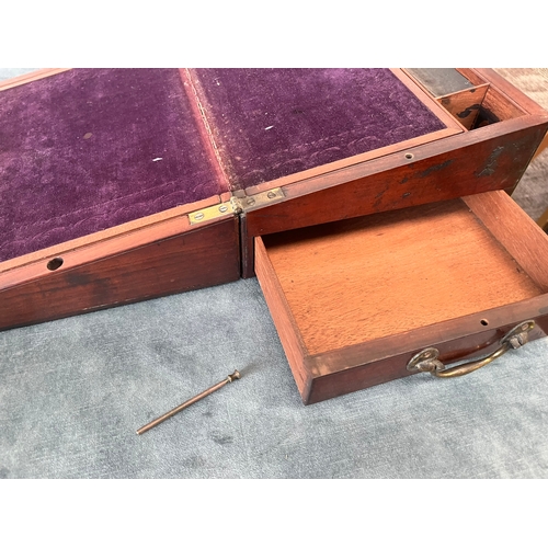 348 - Antique mahogany writing box/ slope with drop handles