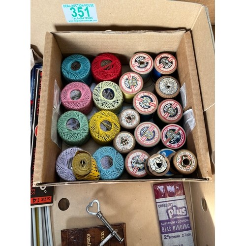 351 - Large box of assorted sewing/ knitting apparatus