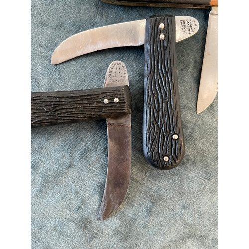 411 - Sheffield friction pocket knives x 3 Sheldon Knife