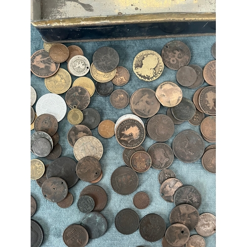 422 - Tin of assorted British and foreign antique coins