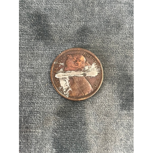 427 - Queen Victoria engraved half penny - Ex brooch