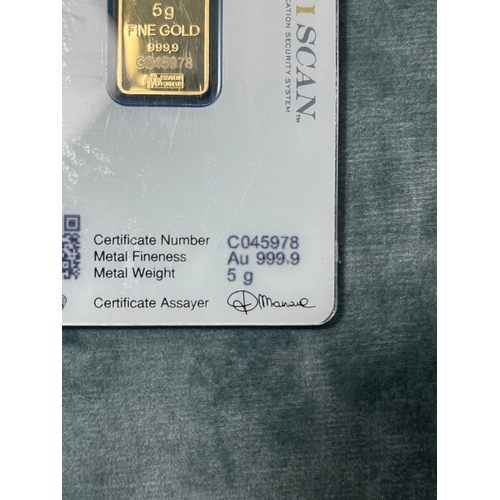 506 - Suisse 5g gold bar 999