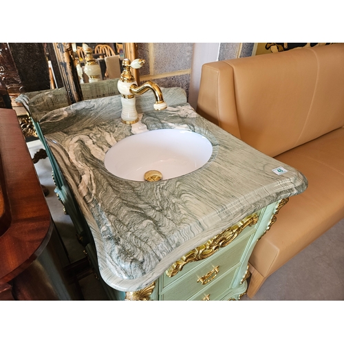 48 - Vanity unit with gold gilt decoration and marble sink. Onyx taps