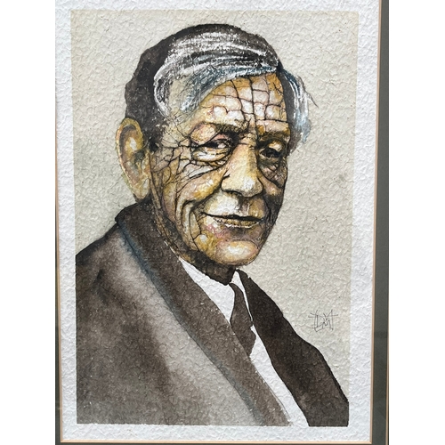 801 - Watercolor painting W H Auden - with artist monogram