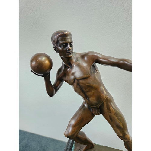 373 - Bronze figure of an athlete on marble base - signed Georg Schrimpf