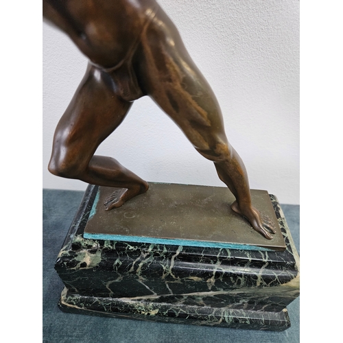 373 - Bronze figure of an athlete on marble base - signed Georg Schrimpf