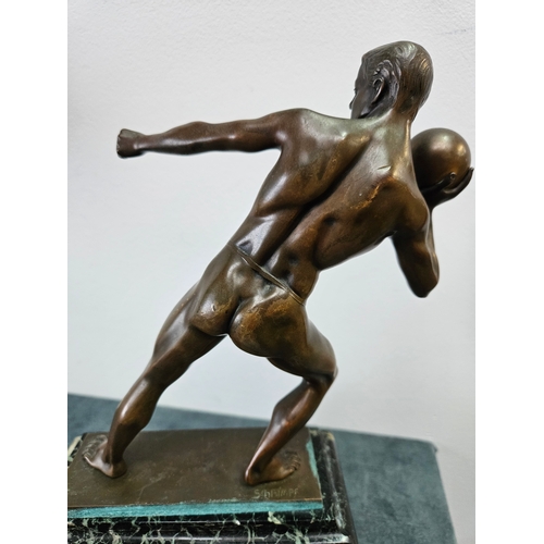 373 - Bronze figure of an athlete on marble base - signed Georg Schrimpf