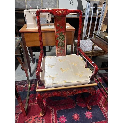 31 - Oriental decorated chair with fitted cushion