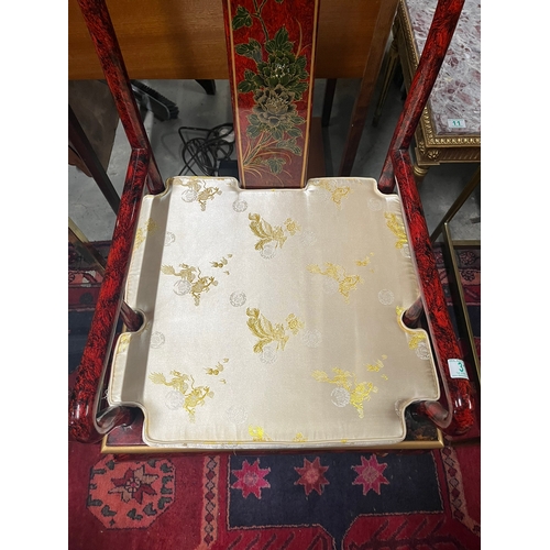 31 - Oriental decorated chair with fitted cushion