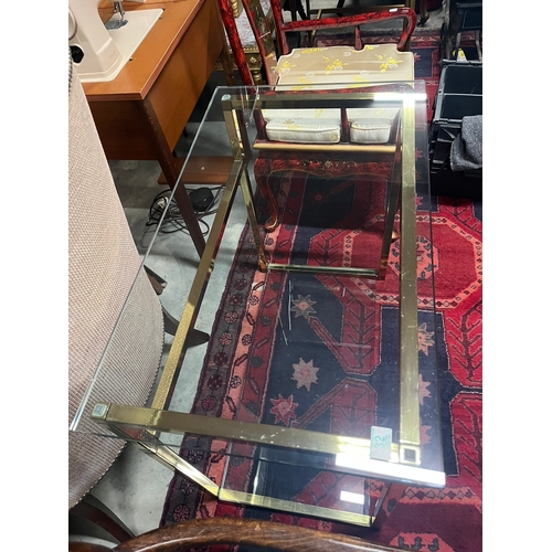 32 - High end designer glass and brass console table/ desk