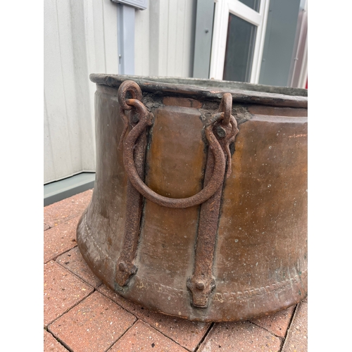 36 - Large antique copper coal/ log bucket with cast iron handles