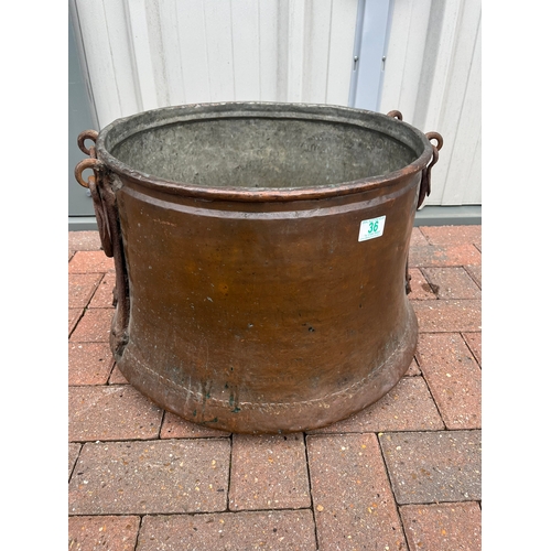 36 - Large antique copper coal/ log bucket with cast iron handles