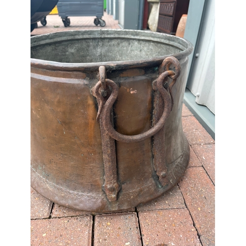 36 - Large antique copper coal/ log bucket with cast iron handles