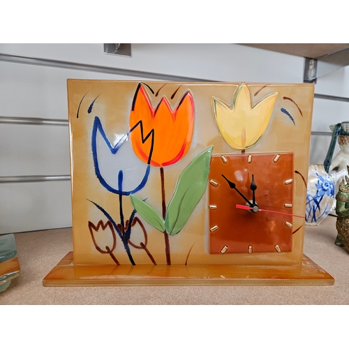 487 - Pair of fused glass - one clock and one light