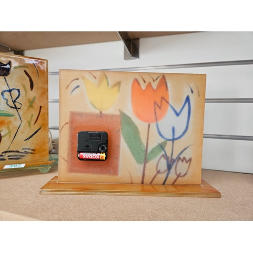 487 - Pair of fused glass - one clock and one light