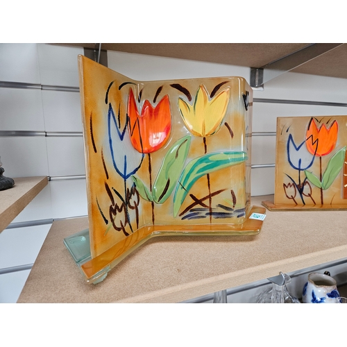 487 - Pair of fused glass - one clock and one light