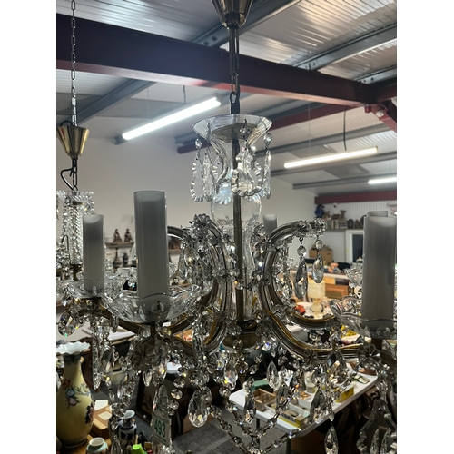 493 - Large crystal glass Czechoslovakian chandelier - 6 arm - with glass candle drips 
55cm across x 50cm... 