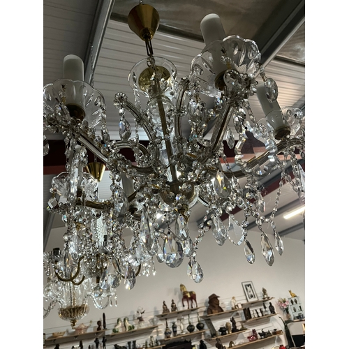 493 - Large crystal glass Czechoslovakian chandelier - 6 arm - with glass candle drips 
55cm across x 50cm... 