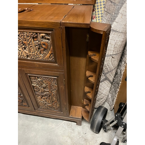 16 - Oriental carved drinks bar/ cabinet