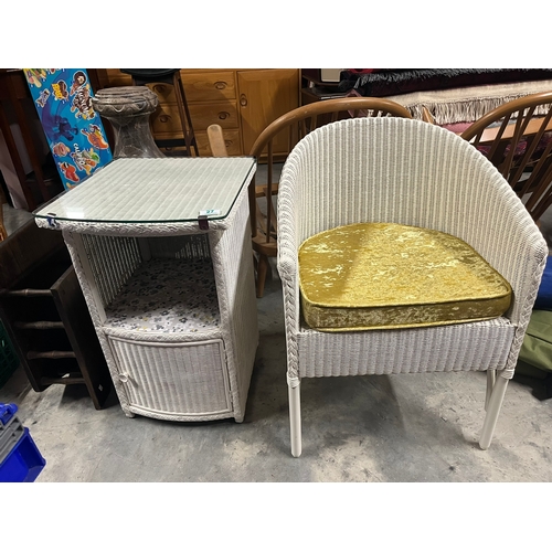 27 - Lloyd Loom white painted side chair and bedside table