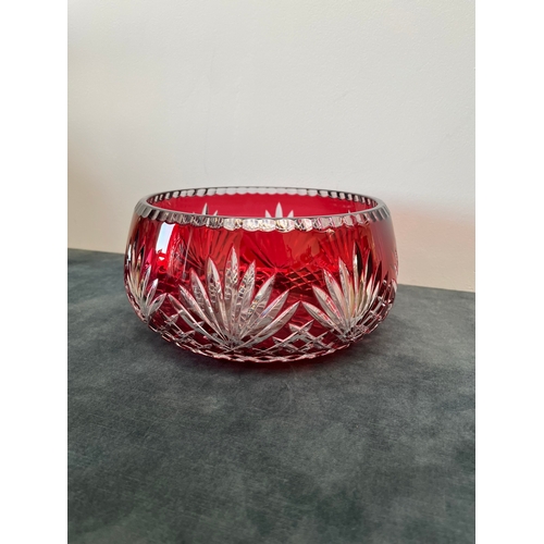 153 - Glass cut crystal bowl - cranberry