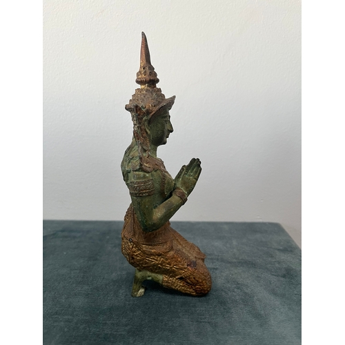 171 - Bronze Thai kneeling temple guardian - Thepanom 
Bronzed and gilt 

17.5cm high x 7cm across base