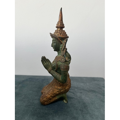 171 - Bronze Thai kneeling temple guardian - Thepanom 
Bronzed and gilt 

17.5cm high x 7cm across base