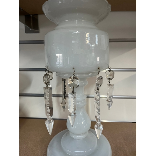 183 - White glass luster with hanging crystals