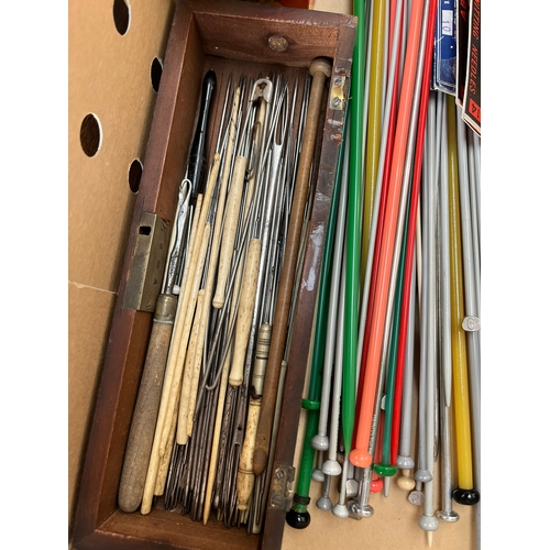 351 - Large box of assorted sewing/ knitting apparatus