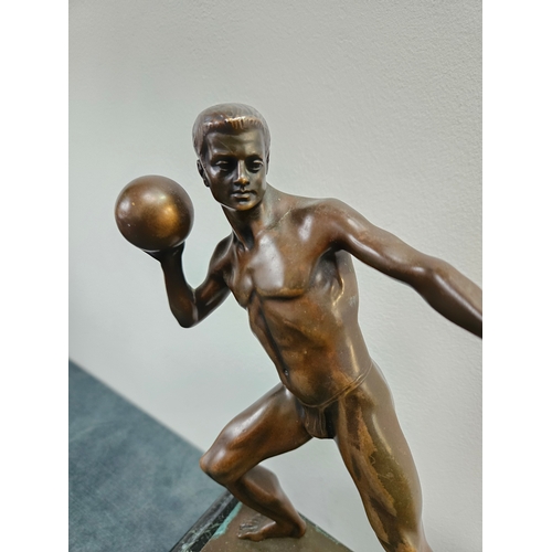 373 - Bronze figure of an athlete on marble base - signed Georg Schrimpf