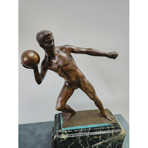 373 - Bronze figure of an athlete on marble base - signed Georg Schrimpf