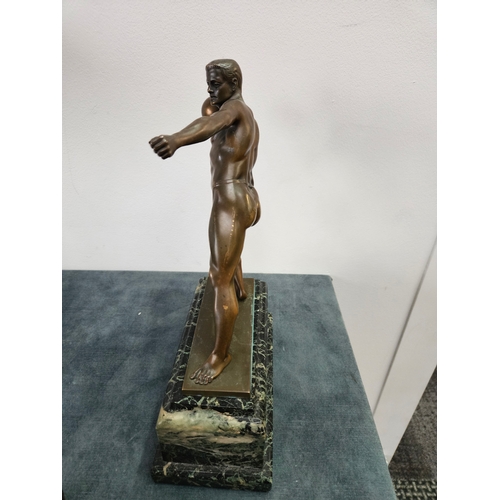 373 - Bronze figure of an athlete on marble base - signed Georg Schrimpf