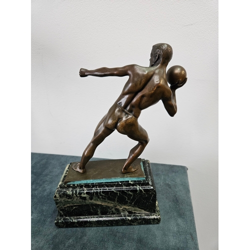 373 - Bronze figure of an athlete on marble base - signed Georg Schrimpf