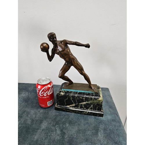 373 - Bronze figure of an athlete on marble base - signed Georg Schrimpf