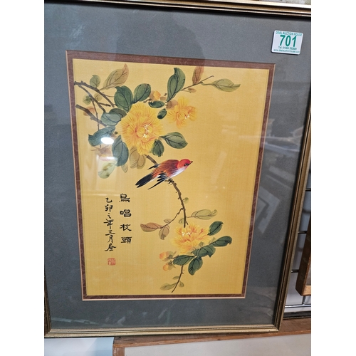 701 - Chinese oriental silk pictures of birds