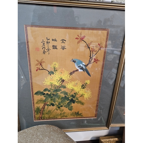 701 - Chinese oriental silk pictures of birds