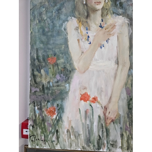 703 - Very large oil on canvas painting of a lady. Signed

81cm x 100cm