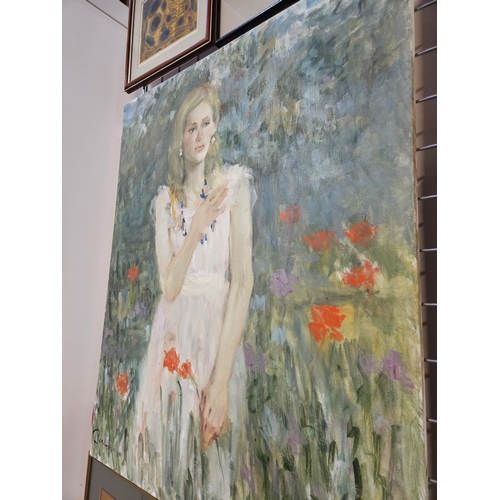 703 - Very large oil on canvas painting of a lady. Signed

81cm x 100cm