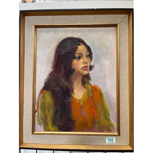 705 - Mid Century oil board of a lady