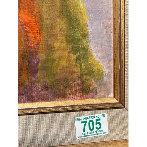 705 - Mid Century oil board of a lady